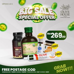 Olivie Plus + Tocotrienols Softgel + Calm & Comfort Oil + Ubat Gigi Garam Bukit + Madu Kyrgyzstan 50g